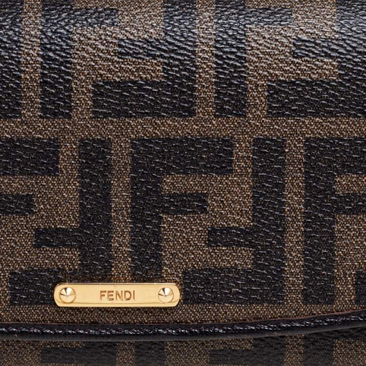 Pre Owned Fendi Black Zucca Coated Canvas and Leather Flap Continental Wallet