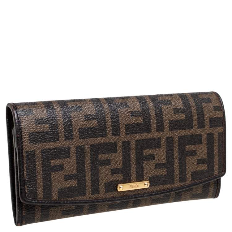 Pre Owned Fendi Black Zucca Coated Canvas and Leather Flap Continental Wallet