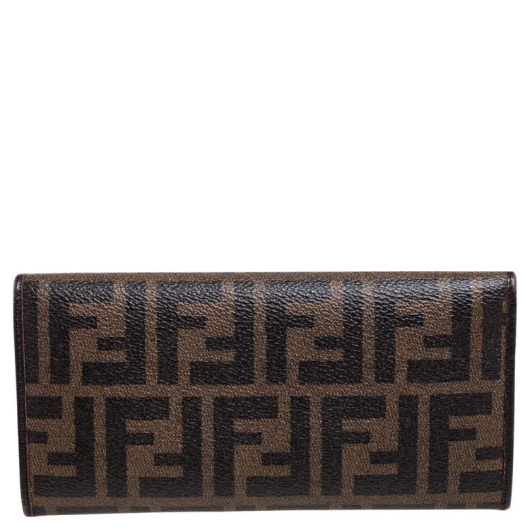 Pre Owned Fendi Black Zucca Coated Canvas and Leather Flap Continental Wallet