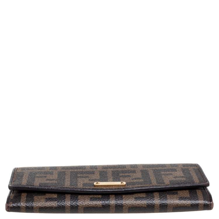 Pre Owned Fendi Black Zucca Coated Canvas and Leather Flap Continental Wallet