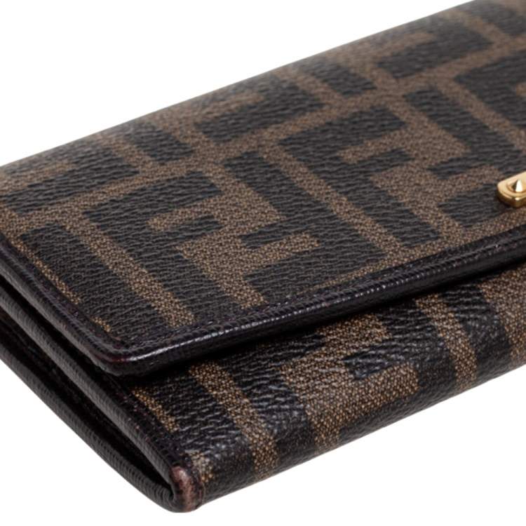 Pre Owned Fendi Black Zucca Coated Canvas and Leather Flap Continental Wallet