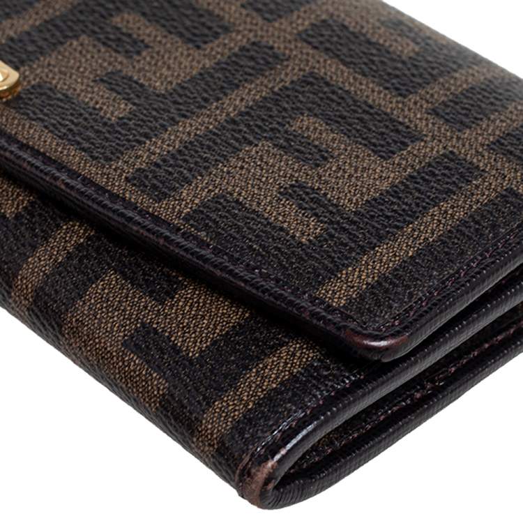 Pre Owned Fendi Black Zucca Coated Canvas and Leather Flap Continental Wallet