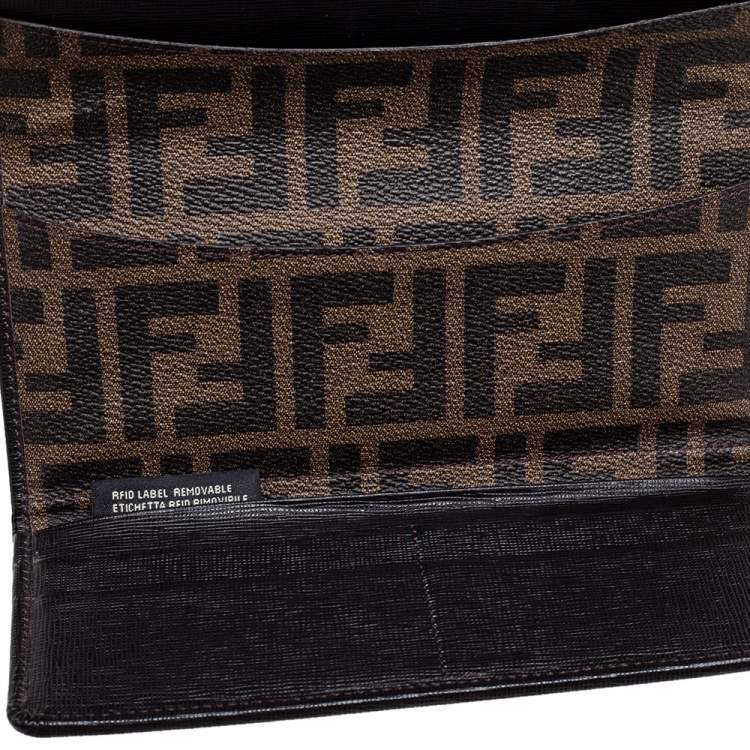 Pre Owned Fendi Black Zucca Coated Canvas and Leather Flap Continental Wallet