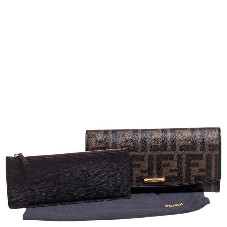 Pre Owned Fendi Black Zucca Coated Canvas and Leather Flap Continental Wallet