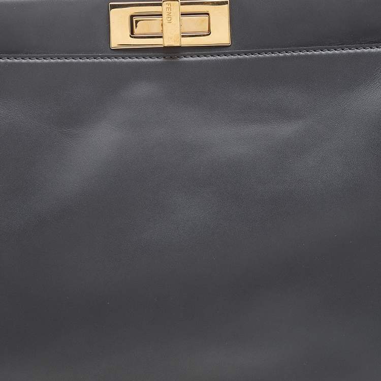 Pre Owned Fendi Grey Leather Medium Peekaboo Top Handle Bag