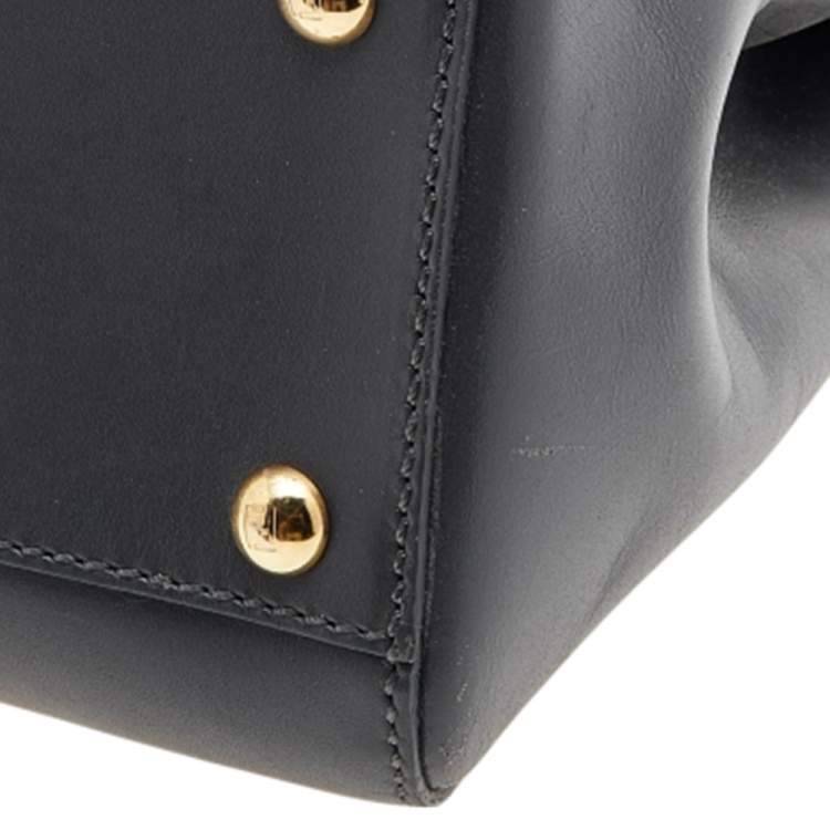 Pre Owned Fendi Grey Leather Medium Peekaboo Top Handle Bag