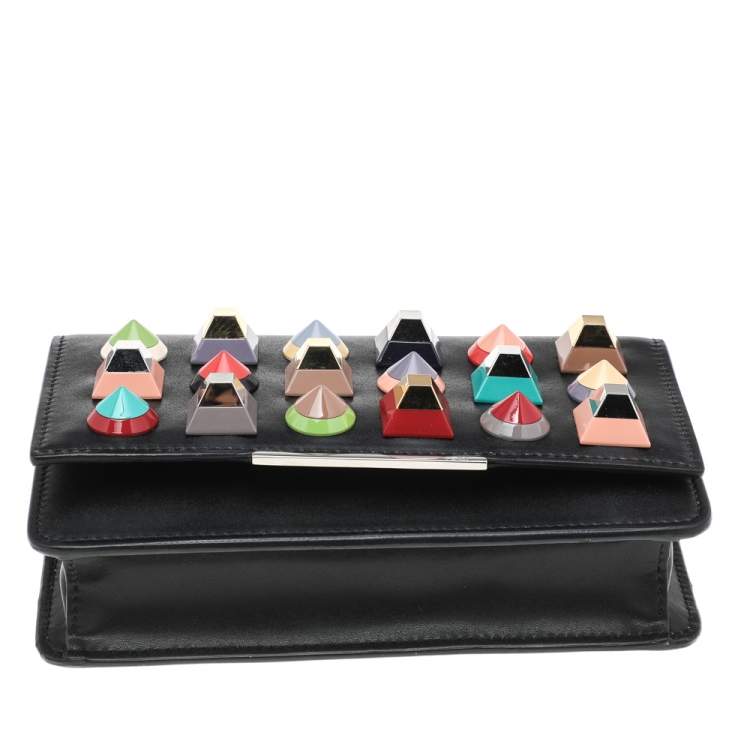 Pre Owned Fendi Black Leather Rainbow Stud Tube Wallet On Chain
