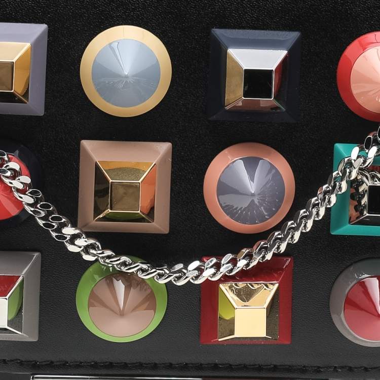 Pre Owned Fendi Black Leather Rainbow Stud Tube Wallet On Chain