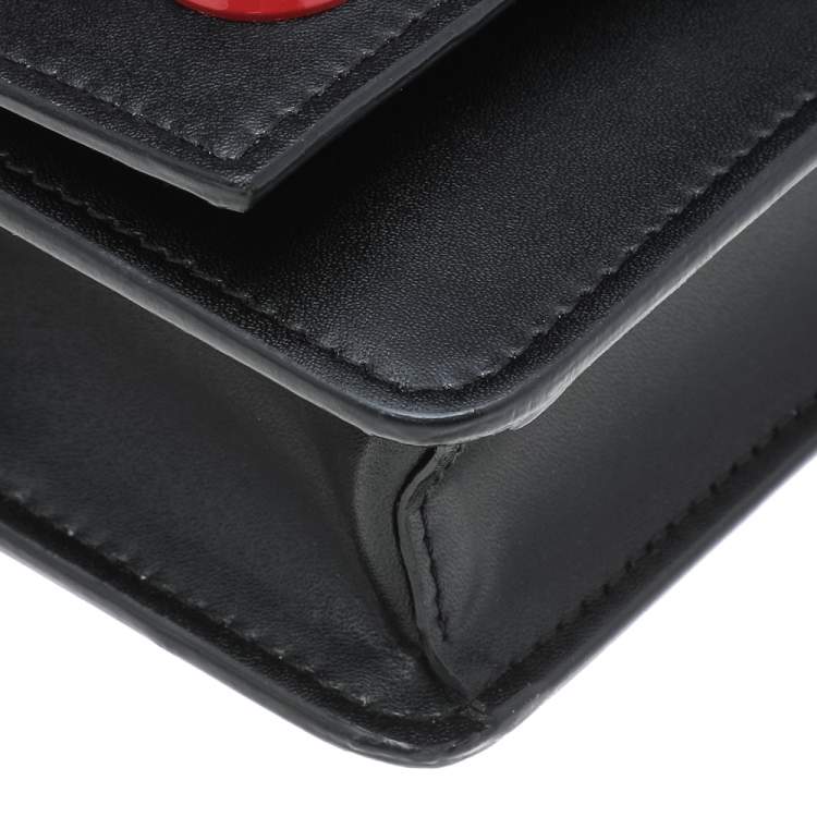 Pre Owned Fendi Black Leather Rainbow Stud Tube Wallet On Chain