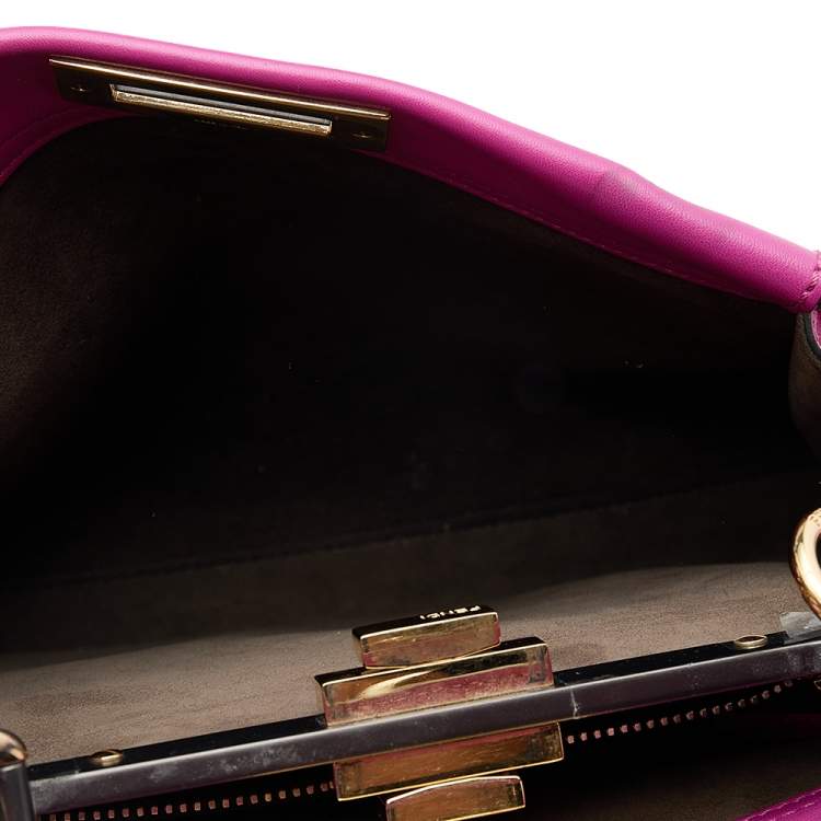 Pre Owned Fendi Pink Leather Medium Peekaboo Top Handle Bag