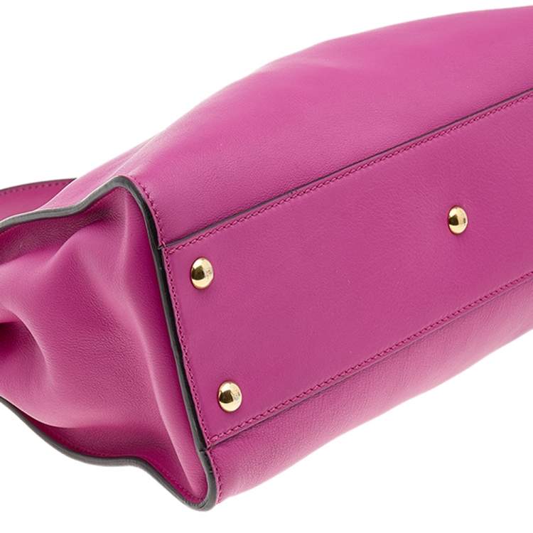 Pre Owned Fendi Pink Leather Medium Peekaboo Top Handle Bag