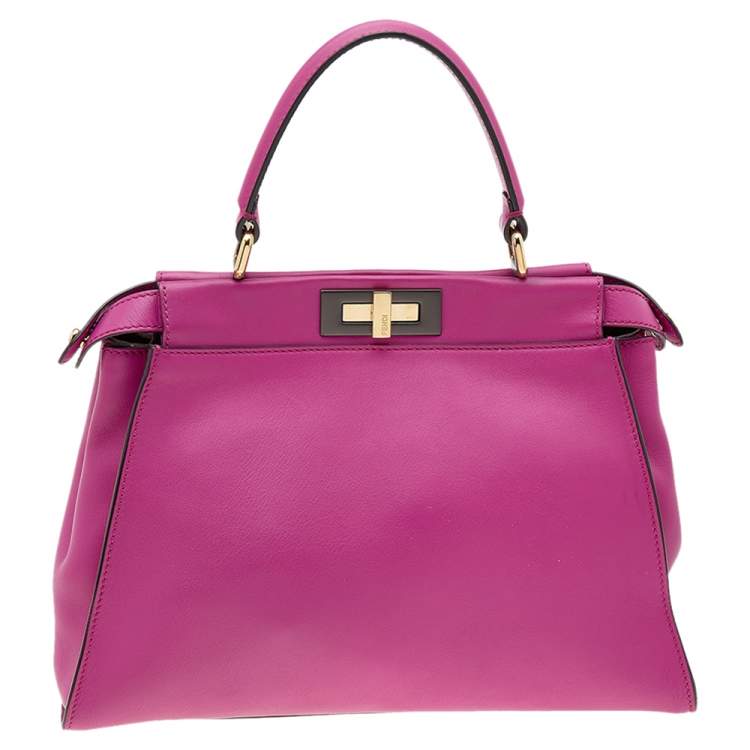 Pre Owned Fendi Pink Leather Medium Peekaboo Top Handle Bag