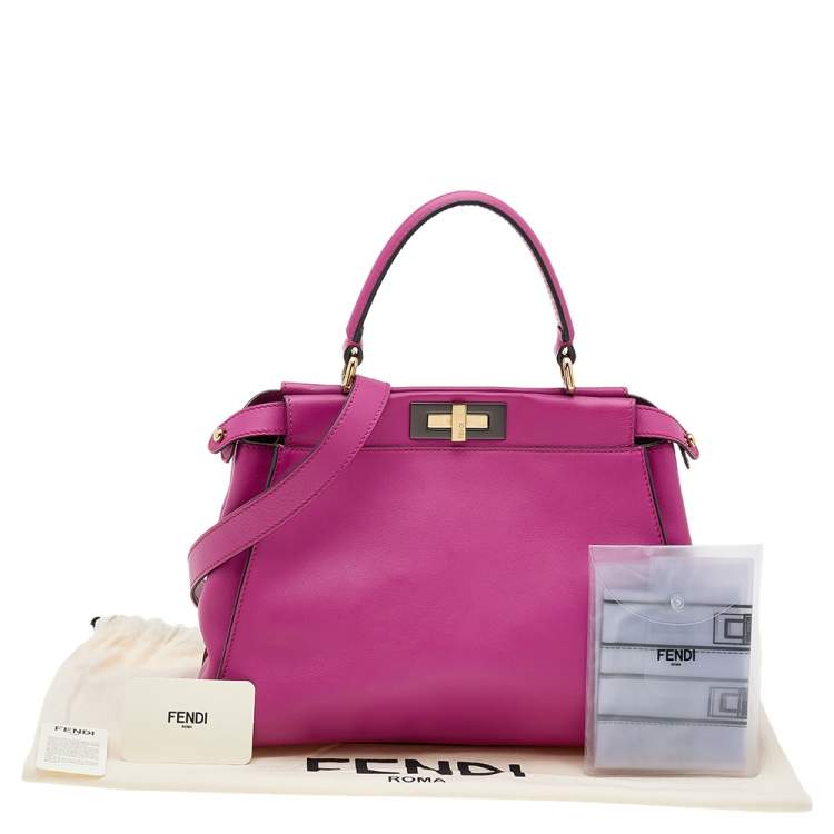 Pre Owned Fendi Pink Leather Medium Peekaboo Top Handle Bag