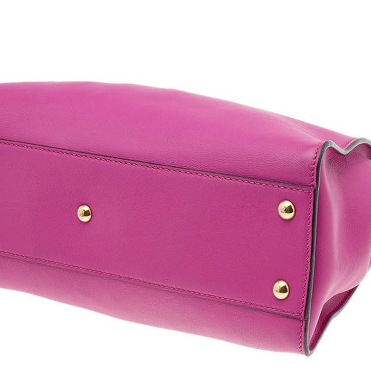 Pre Owned Fendi Pink Leather Medium Peekaboo Top Handle Bag