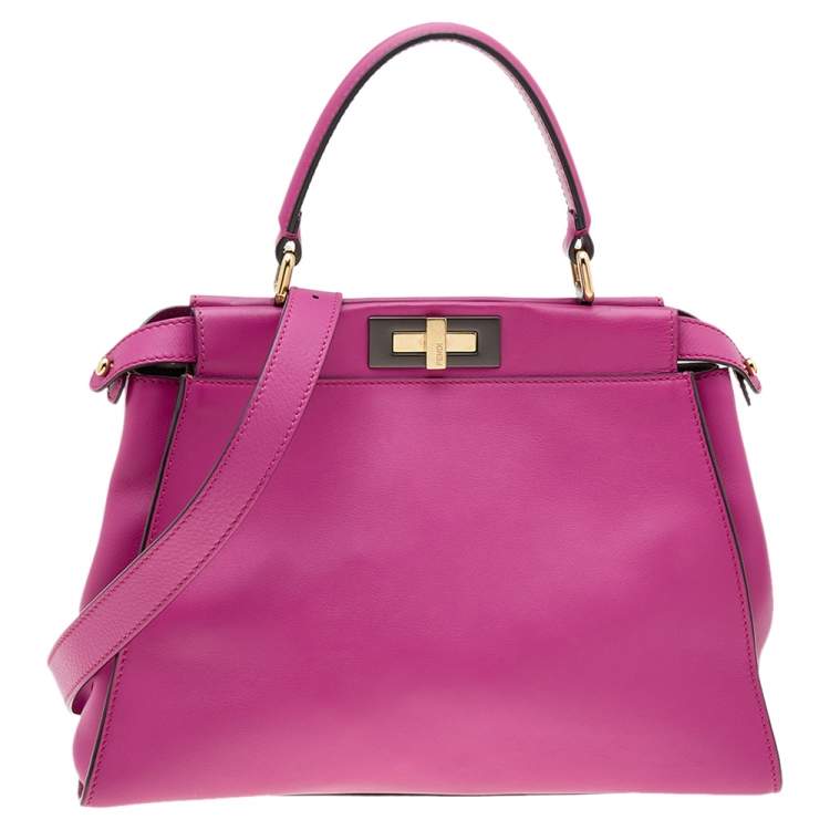Pre Owned Fendi Pink Leather Medium Peekaboo Top Handle Bag