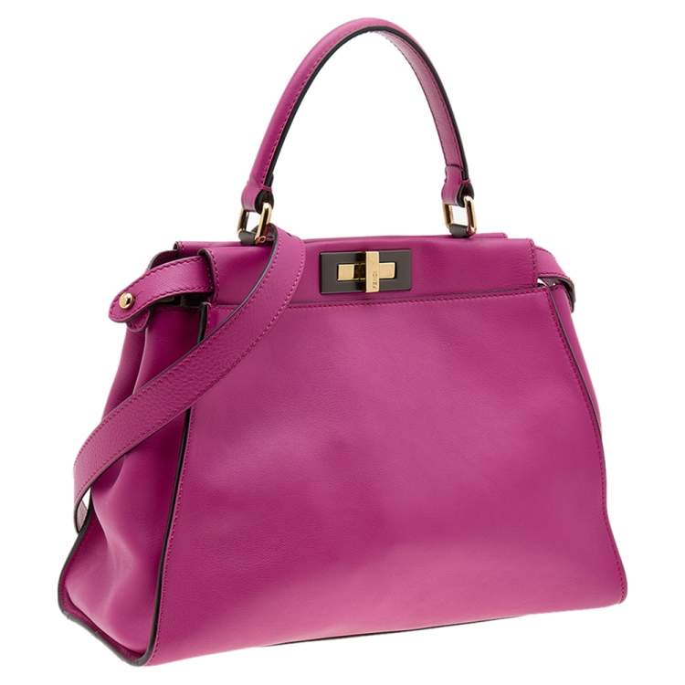 Pre Owned Fendi Pink Leather Medium Peekaboo Top Handle Bag