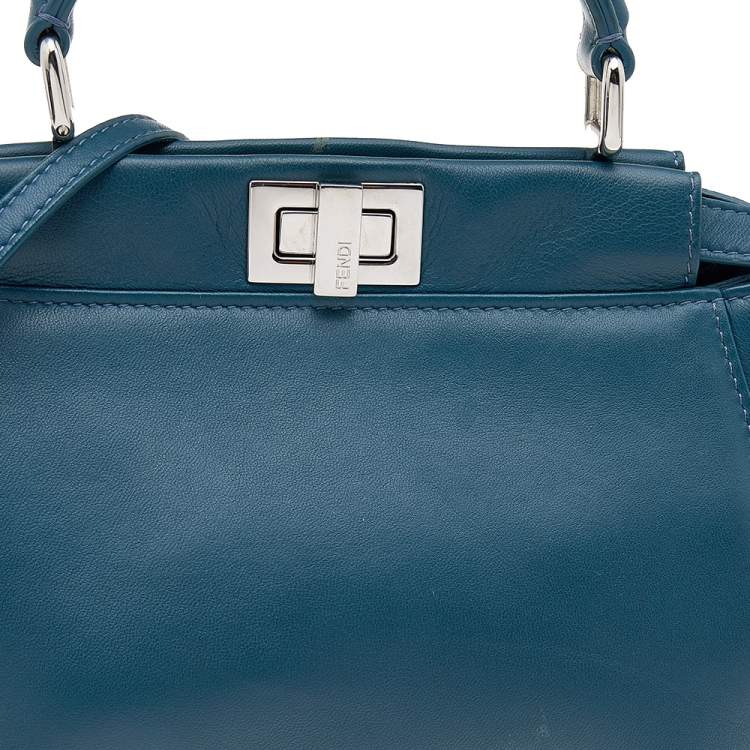 Pre Owned Fendi Blue Leather Mini Peekaboo Top Handle Bag