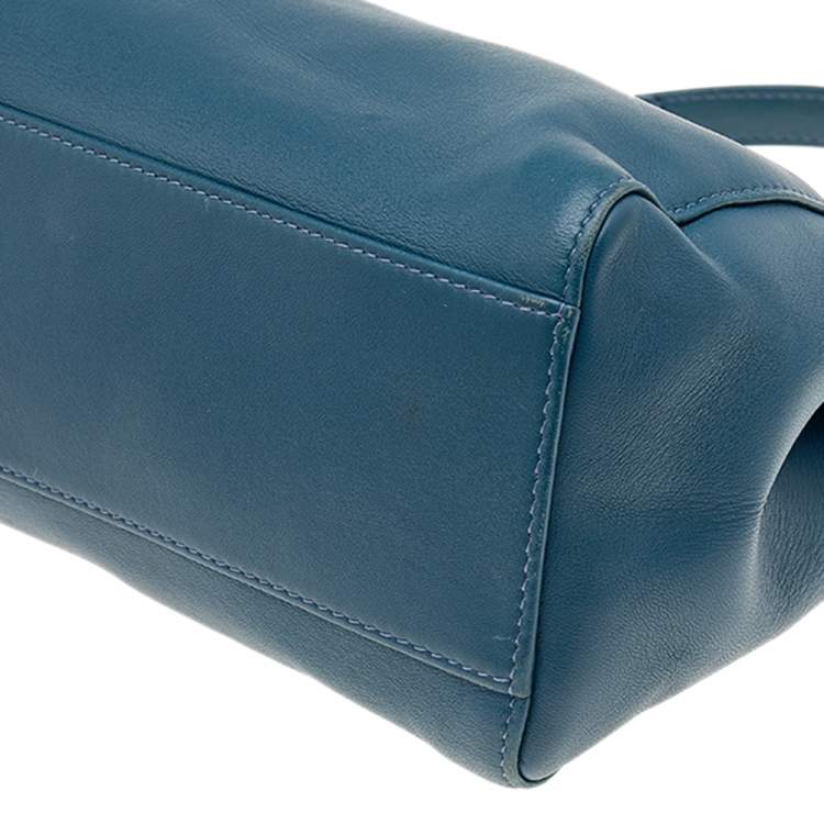 Pre Owned Fendi Blue Leather Mini Peekaboo Top Handle Bag