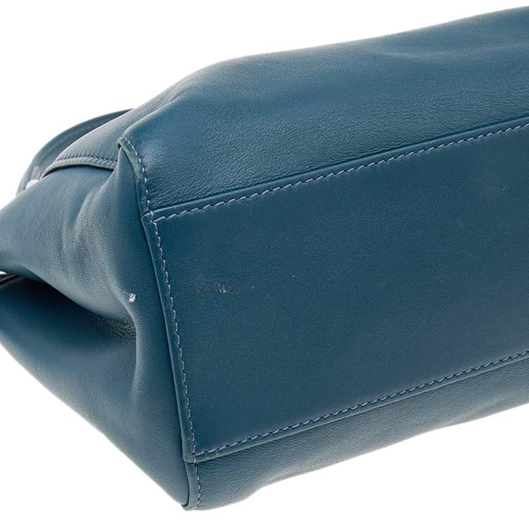 Pre Owned Fendi Blue Leather Mini Peekaboo Top Handle Bag