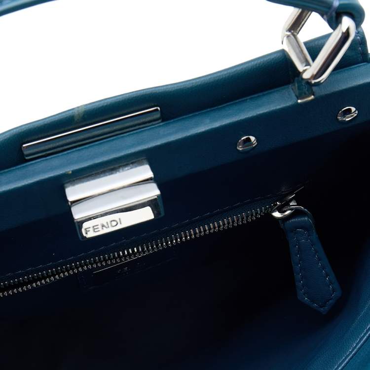 Pre Owned Fendi Blue Leather Mini Peekaboo Top Handle Bag