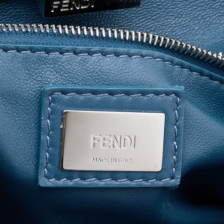 Pre Owned Fendi Blue Leather Mini Peekaboo Top Handle Bag