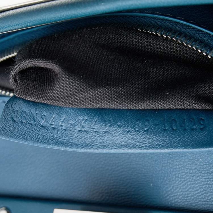 Pre Owned Fendi Blue Leather Mini Peekaboo Top Handle Bag