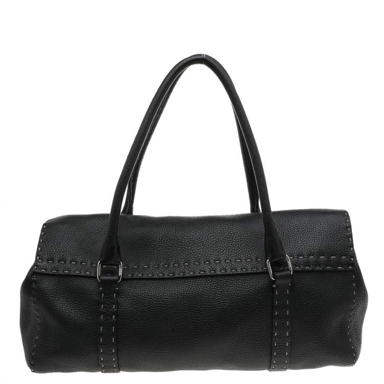Pre Owned Fendi Black Selleria Leather Linda Flap Satchel