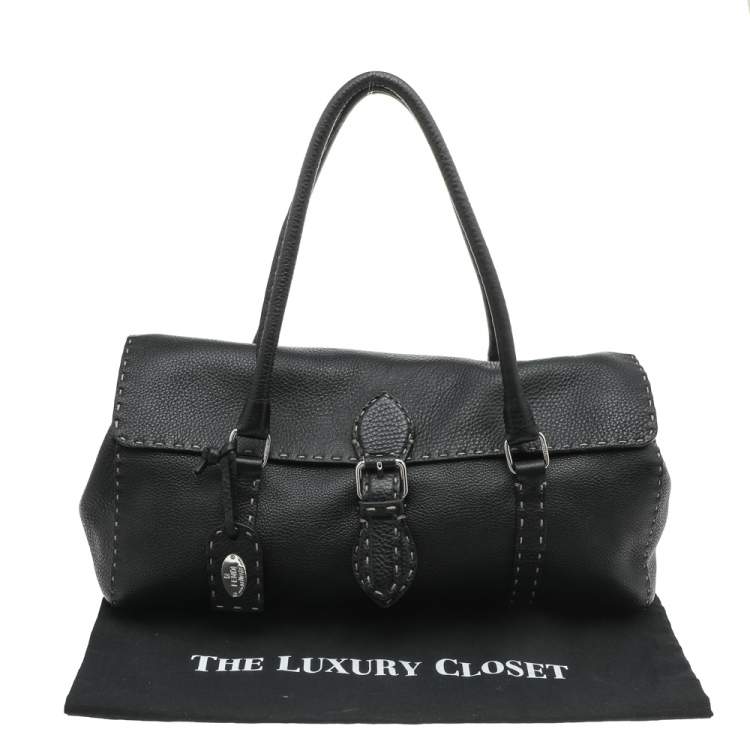 Pre Owned Fendi Black Selleria Leather Linda Flap Satchel