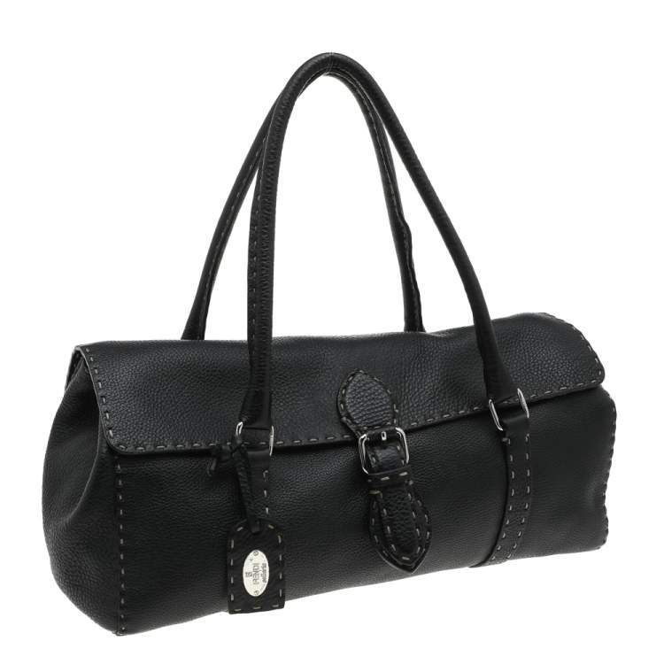 Pre Owned Fendi Black Selleria Leather Linda Flap Satchel