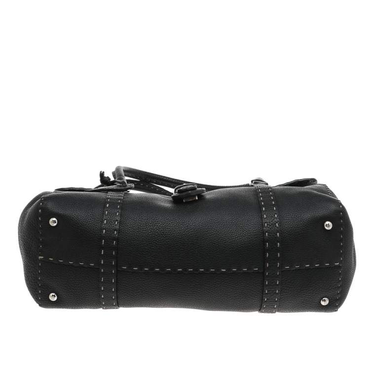 Pre Owned Fendi Black Selleria Leather Linda Flap Satchel