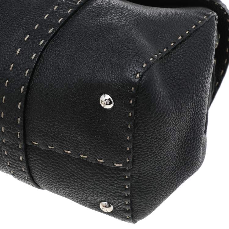 Pre Owned Fendi Black Selleria Leather Linda Flap Satchel