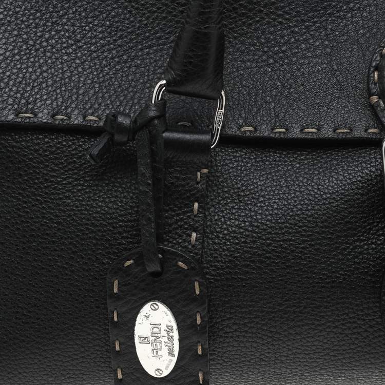 Pre Owned Fendi Black Selleria Leather Linda Flap Satchel