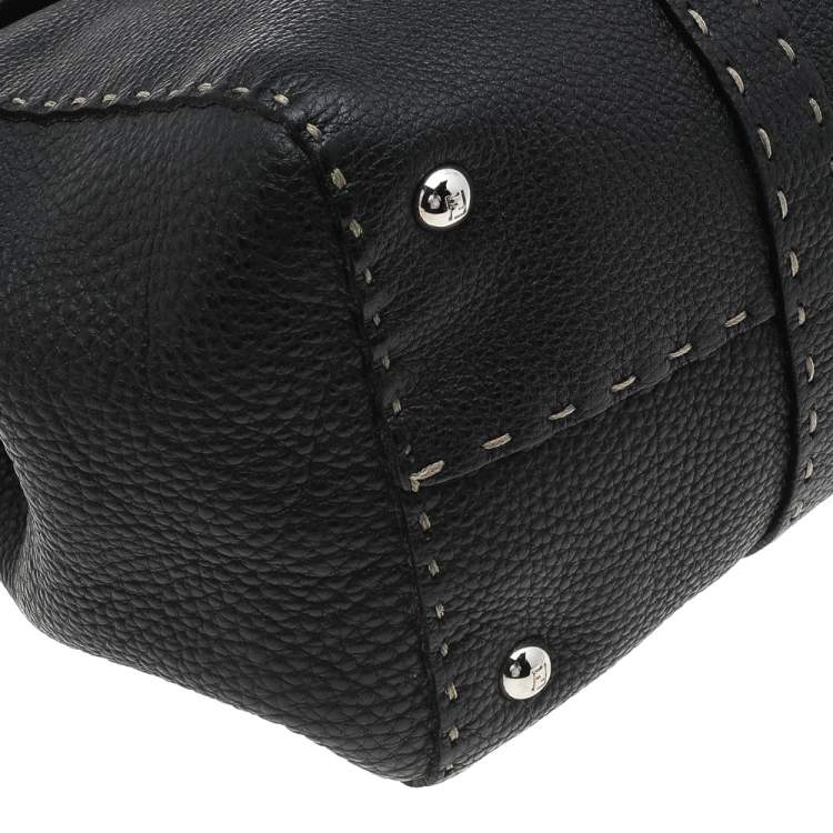 Pre Owned Fendi Black Selleria Leather Linda Flap Satchel