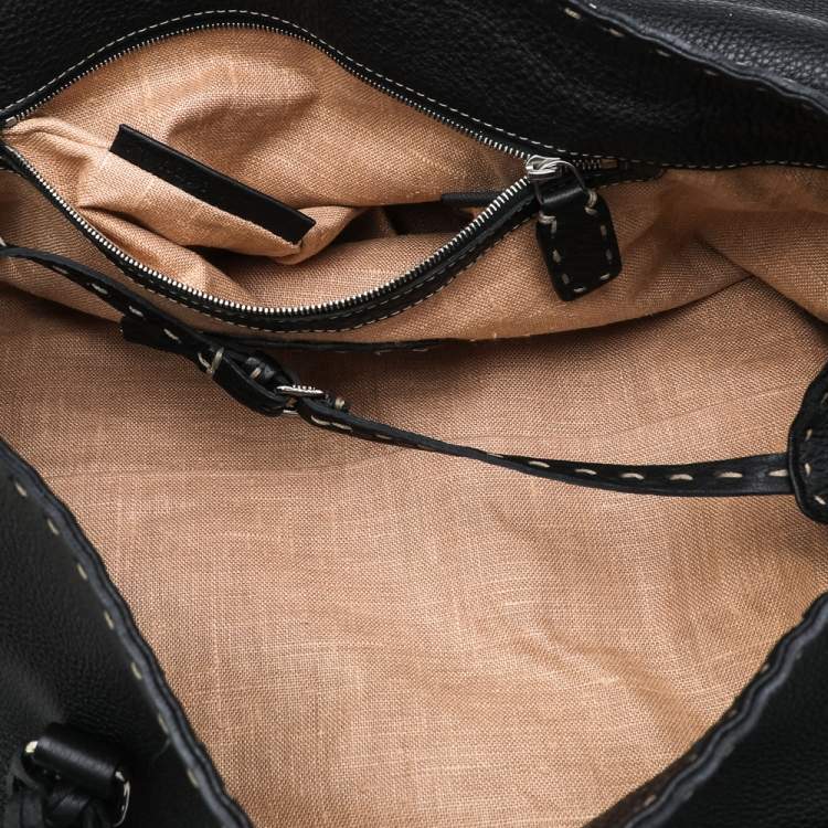 Pre Owned Fendi Black Selleria Leather Linda Flap Satchel