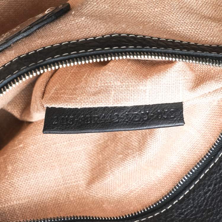 Pre Owned Fendi Black Selleria Leather Linda Flap Satchel
