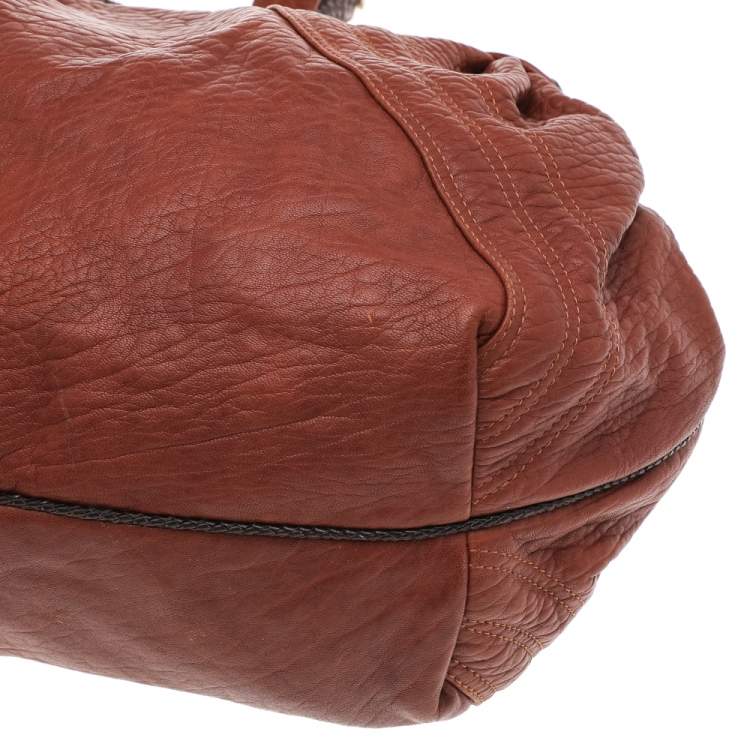 Pre Owned Fendi Brown Textured Leather Braided Handle Spy Hobo