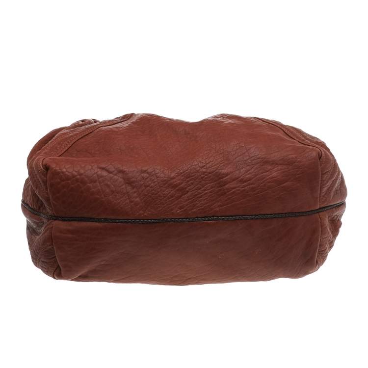 Pre Owned Fendi Brown Textured Leather Braided Handle Spy Hobo