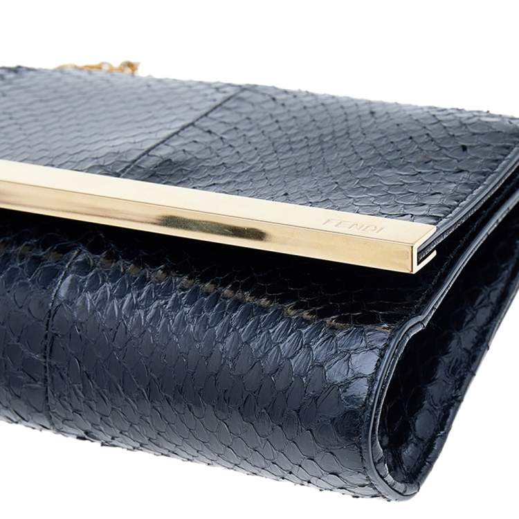 Pre Owned Fendi Black Python Leather Shoulder Bag