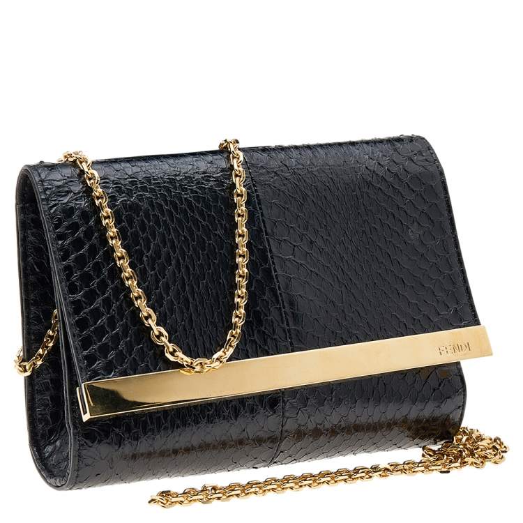 Pre Owned Fendi Black Python Leather Shoulder Bag