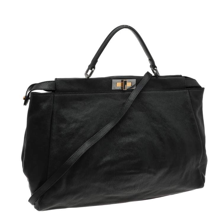 Pre Owned Fendi Black Leather Large Peekaboo Top Handle Bag