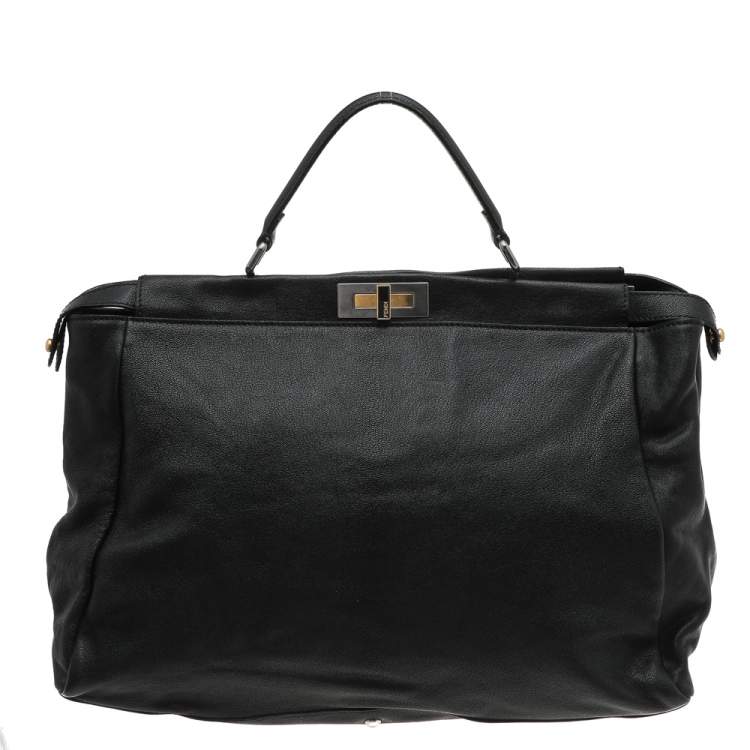 Pre Owned Fendi Black Leather Large Peekaboo Top Handle Bag
