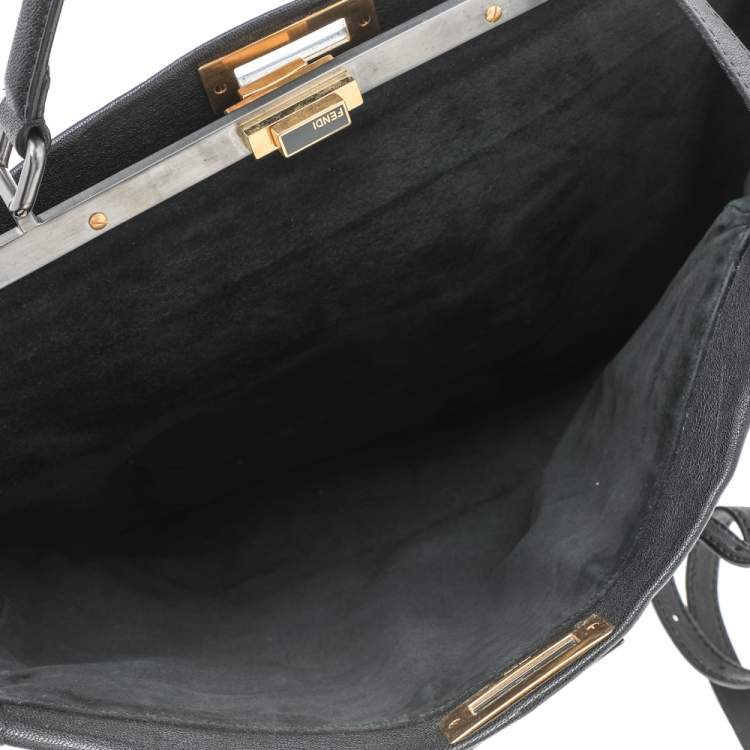 Pre Owned Fendi Black Leather Large Peekaboo Top Handle Bag