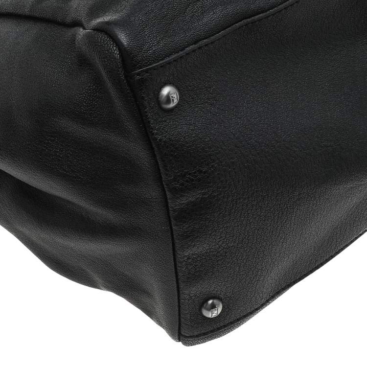 Pre Owned Fendi Black Leather Large Peekaboo Top Handle Bag