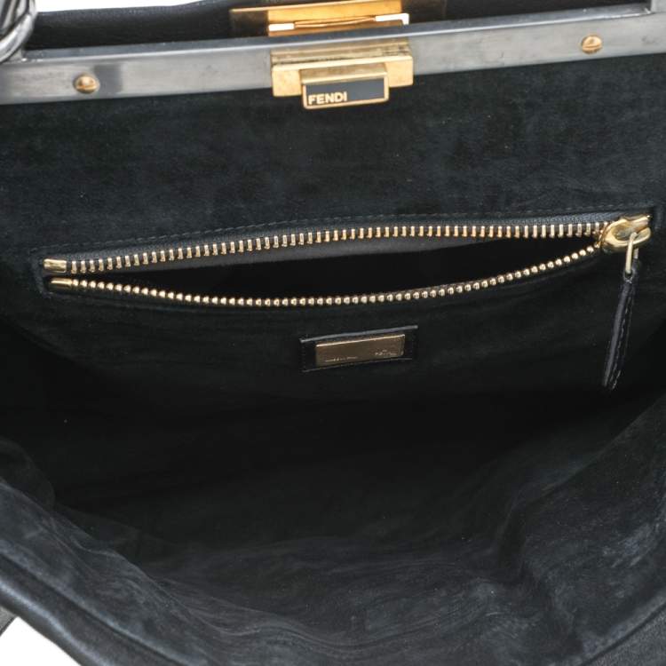 Pre Owned Fendi Black Leather Large Peekaboo Top Handle Bag
