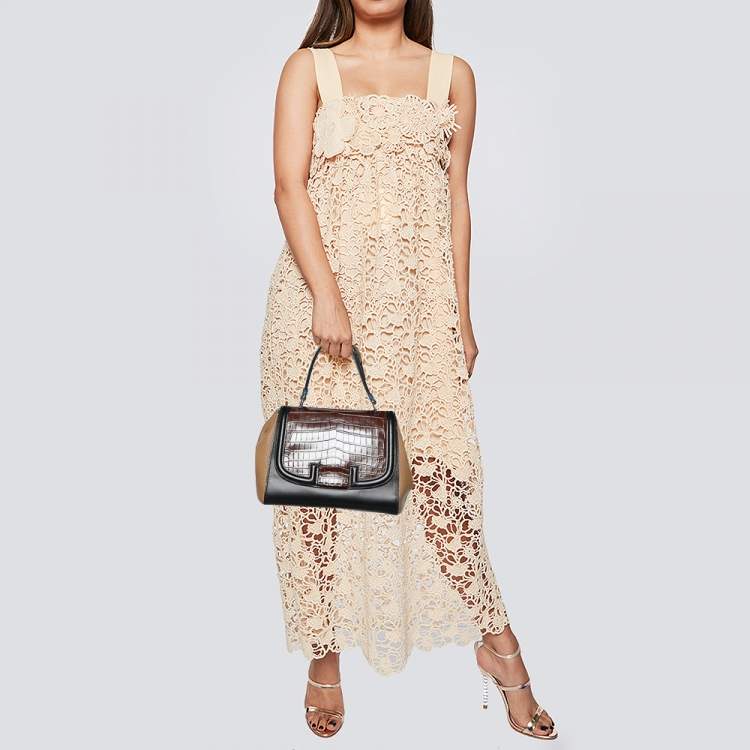Pre Owned Fendi Multicolor Leather And Crocodile Silvana Satchel
