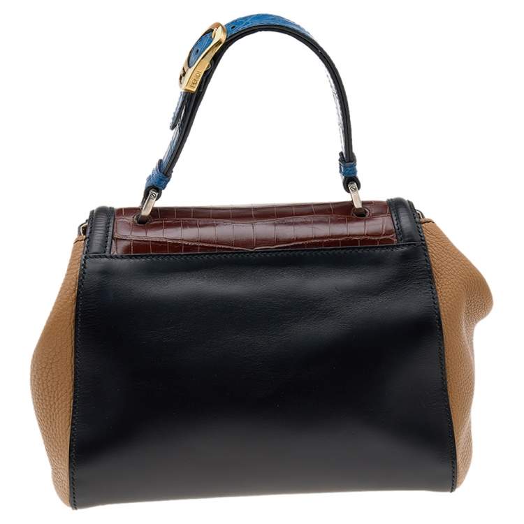 Pre Owned Fendi Multicolor Leather And Crocodile Silvana Satchel