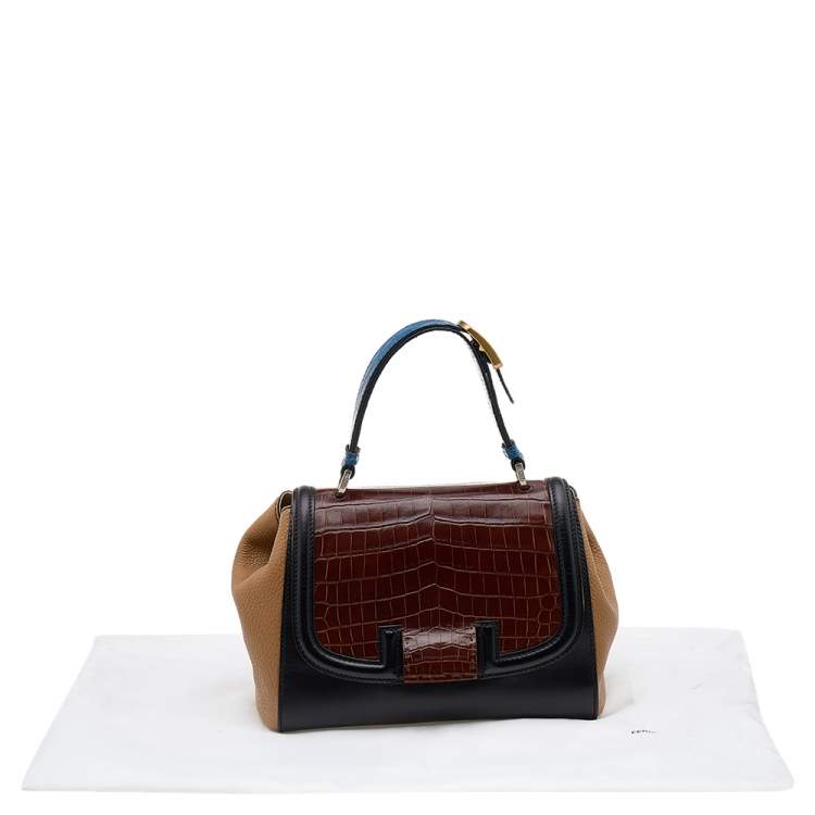 Pre Owned Fendi Multicolor Leather And Crocodile Silvana Satchel