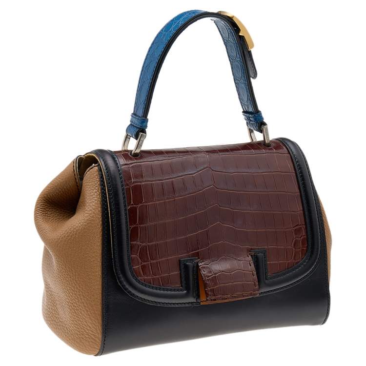Pre Owned Fendi Multicolor Leather And Crocodile Silvana Satchel