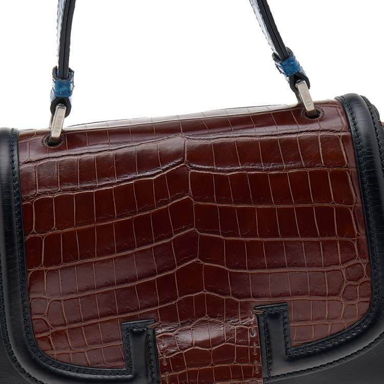 Pre Owned Fendi Multicolor Leather And Crocodile Silvana Satchel