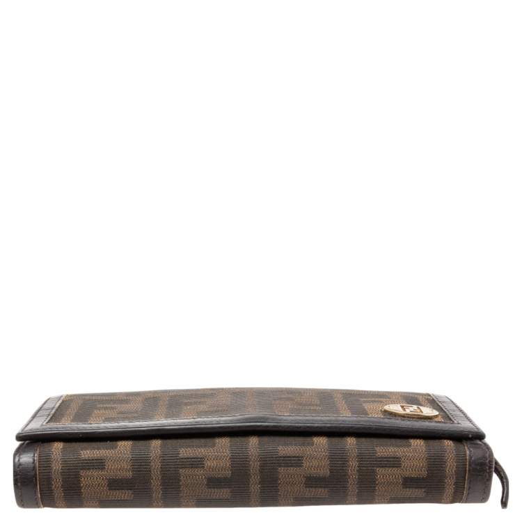 مملوكة مسبقًا Fendi Tobacco Zucca Canvas and Leather Flap Continental Wallet